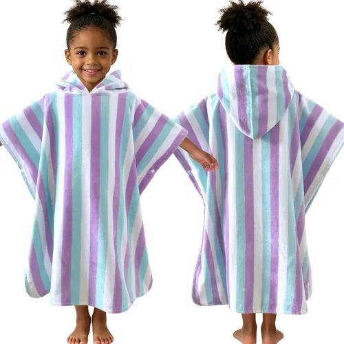 VOOVA & MOVAS Poncho toallas para niños (4-8 años), de secado rápido, ligeras, absorbentes, de algodón, con capucha, bata para piscina, natación,