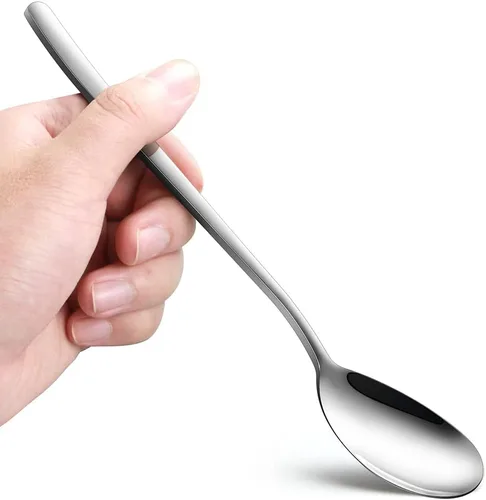 Miniatura 3 de Cucharas coreanas, 6 cucharas mezcladoras de acero inoxidable, cucharas de arroz de 8 pulgadas con mango plano largo, diseño poco profundo para una