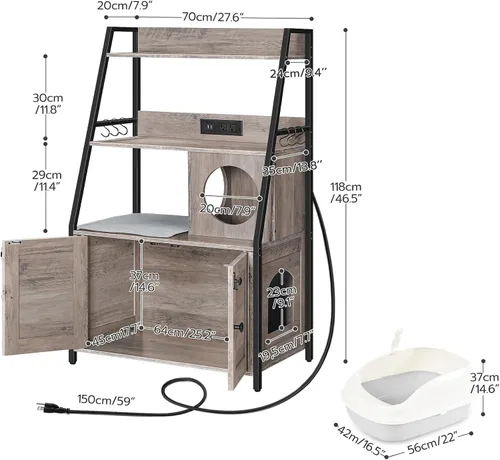 Miniatura 4 de HOOBRO Caja de arena con 2 estantes de almacenamiento, mueble alto para caja de arena oculto con estación de carga, mueble para caja de arena oculta