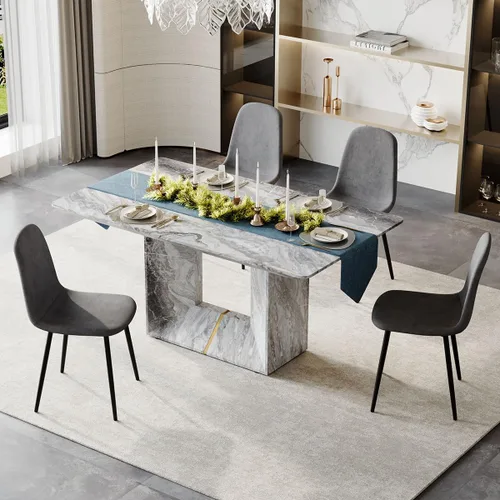 Miniatura 39 de Conjunto de mesa de comedor MUUOKY para 4, mesa de cocina de 63'' y sillas para 4, conjunto de mesa gris y 4 sillas modernas, adecuado para comedor