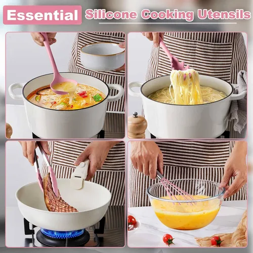 Miniatura 5 de LIANYU Juego de 14 utensilios de cocina, juego de utensilios de cocina de silicona con espátulas y soporte, herramientas de cocina resistentes al