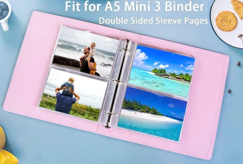 Miniatura 2 de Paquete de 40 fundas para tarjetas fotográficas de 3.5 x 5 pulgadas para carpeta A5 Mini de 3 anillas, fundas de fotos ultra transparentes, 2