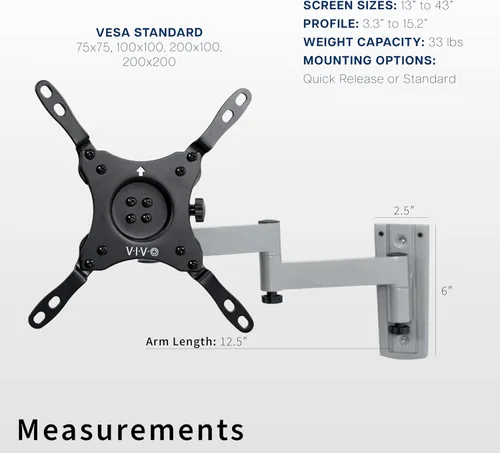 Miniatura 4 de VIVO Soporte de pared para TV RV de liberación rápida para pantallas de 13 a 43 pulgadas, soporte articulado con bloqueo, se adapta hasta VESA 200 x
