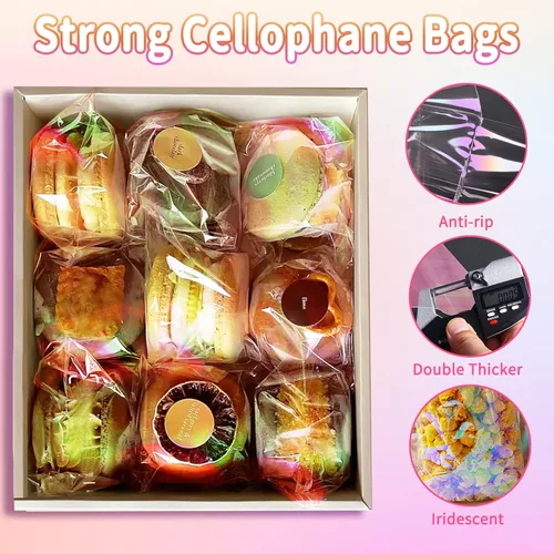 Miniatura 3 de SUREHOME Bolsas para galletas con sellado, 100 unidades, 5 x 6 pulgadas, holográficas, iridiscentes, autoadhesivas, bolsas de celofán con sellado