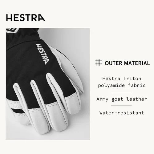 Miniatura 2 de Hestra Guante de esquí Heli Junior de cuero militar (juvenil de 4 a 13 años) Impermeable, guantes clásicos de cuero de 5 dedos para niños