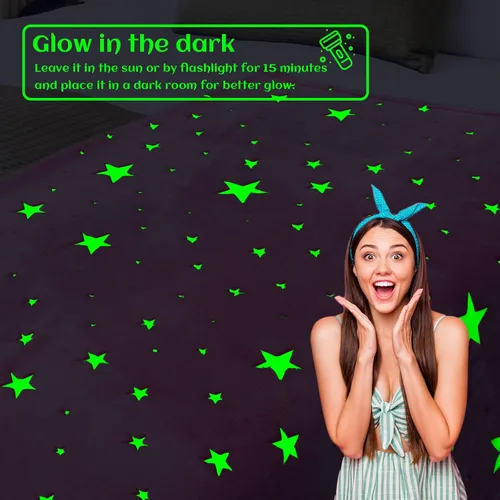 Miniatura 8 de Manta Preppy que Brilla en la Oscuridad, Manta Rosa con Estrellas para Niñas, Mantas de Forro Polar, Regalos de Cumpleaños para Niños, Manta Suave