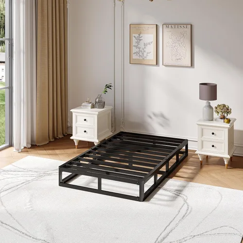 Miniatura 4 de Somier individual de 5 pulgadas, capacidad de 1500 libras, tamaño de base de cama metálica, base de colchón de perfil bajo con funda de tela, fácil