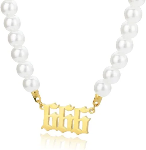Miniatura 3 de TRUNO SEA - Collares de números de ángel 111 222 333 444 I555 777 888 999 666 gargantilla de perlas de mitación joyería minimalista de acero