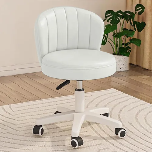 Miniatura 10 de Silla de escritorio pequeña festoneada con respaldo, bonita silla de tocador enrollable sin brazos con piel sintética, cómodas sillas de oficina Gris