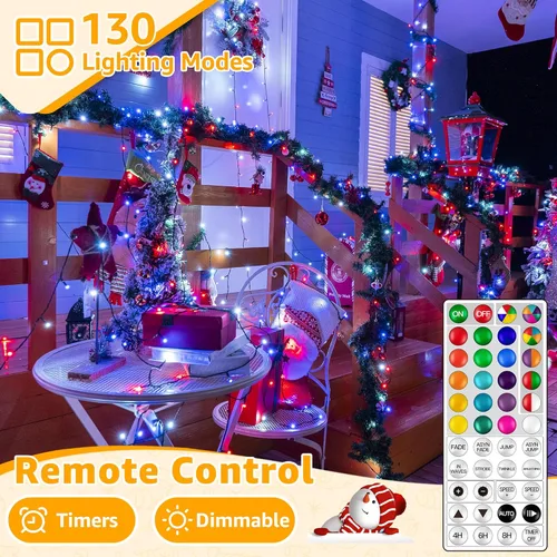 Miniatura 6 de Ollny Luces RGB de Halloween, 200 luces LED de 66 pies, 130 modos que cambian de color, luces de Navidad conectables con control remoto, verde