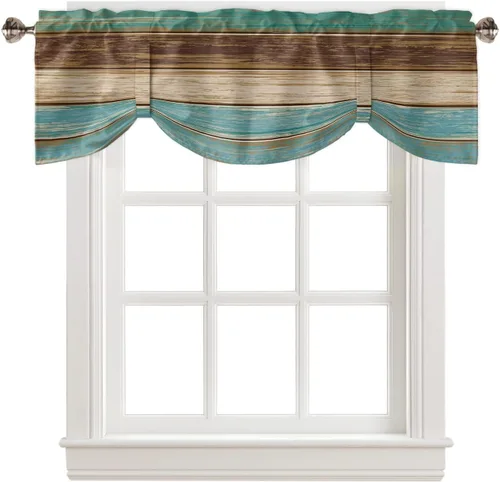Miniatura 31 de Cenefa de cortina con lazo rojo de Navidad para ventanas, sala de estar, cocina, baño, granja, bolas de Navidad de acuarela con diseño de bayas
