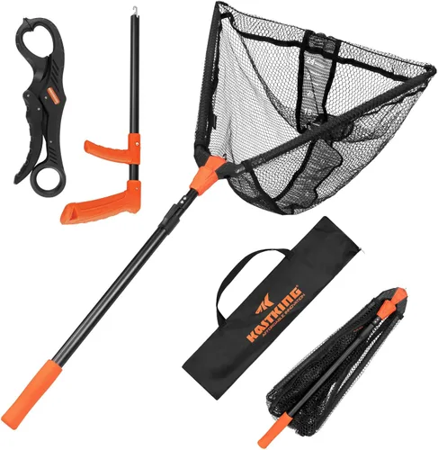 Miniatura 12 de KastKing Pontus - Red de pesca para pescar, plegable y ligera, red de pesca de agua dulce con escala de longitud integrada, mango de aluminio, malla