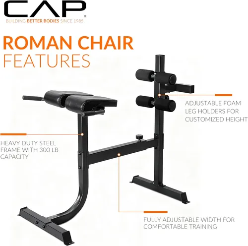 Miniatura 3 de Cap Strength - Silla romana – Banco de extensión de respaldo ajustable para entrenamientos de núcleo y glúteos, capacidad de alta resistencia de 300