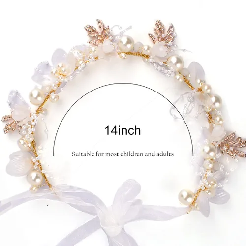 Miniatura 2 de Didder Tiara de flores para niñas y mujeres – Diadema diadema corona con perlas de cristal – Accesorios para el cabello de boda para novia Blanco