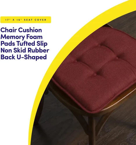 Miniatura 3 de Sweet Home Collection - Cojín de asiento de espuma viscoelástica y respaldo de caucho antideslizante con capitoné para silla, cojín en U, 17x16 Vino
