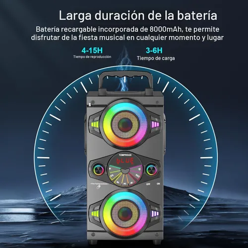Miniatura 4 de Altavoces Bluetooth, altavoz Bluetooth inalámbrico portátil de 60 W, para fiestas en casa, para exteriores, con subwoofer, radio FM, luces LED