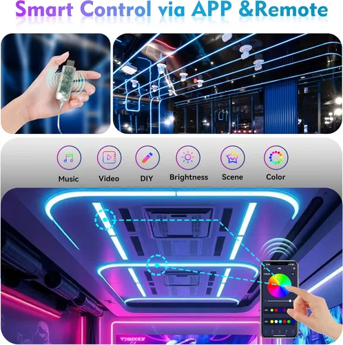 Miniatura 6 de Luces de cuerda LED de neón de 6.56 pies, luces impermeables con sincronización de música con control remoto y APP, alimentadas por USB, iluminación
