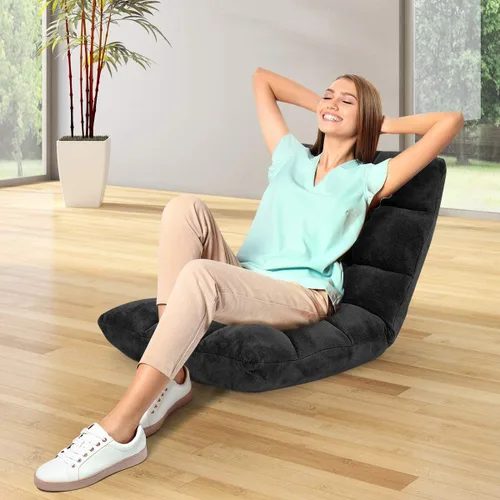 Miniatura 2 de GOFLAME Sofá de suelo plegable de 14 posiciones, sofá ajustable para juegos, silla acolchada, cama plegable para dormir para sala de estar, Negro
