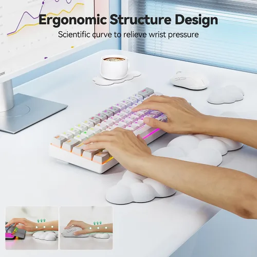 Miniatura 3 de TECKNET Cloud - Juego de reposamuñecas para teclado, reposamuñecas Cloud con base antideslizante, almohadilla de muñeca de cuero PU para teclado