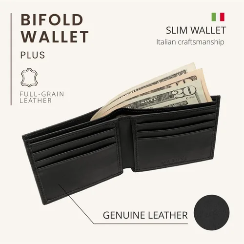 Miniatura 2 de Maruse Billetera plegable delgada de cuero cartera minimalista para hombres, Negro -, Minimalista