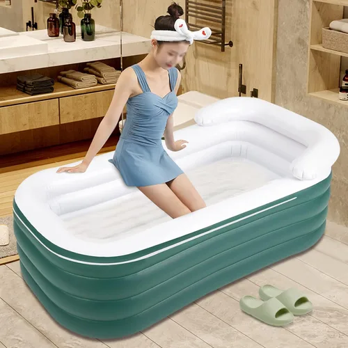 Miniatura 6 de Bañera inflable plegable para adultos – Bañera portátil de pie con bomba de aire eléctrica y tubo de drenaje, soporta 220 libras