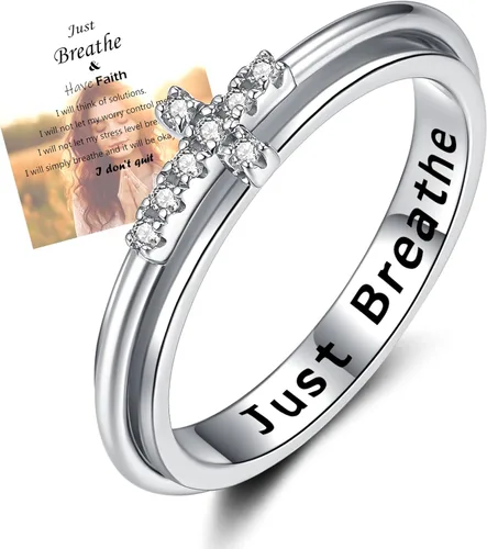 ZOEXUE Anillo giratorio de ansiedad - Cruz/Margarita/Estrellas lunares/Circonita cúbica/Huella de pata en plata de ley, anillo para aliviar el