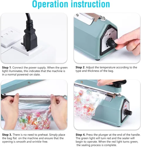 Miniatura 2 de METRONIC Sellador de impulso de 8 pulgadas, máquina selladora térmica manual para bolsas de plástico, selladores de bolsas retráctiles, máquina