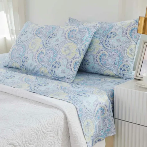 Miniatura 8 de Brandream Juego de sábanas tamaño King con estampado floral lujoso estilo bohemio con medallón azul y estampado de cachemira, colección de ropa