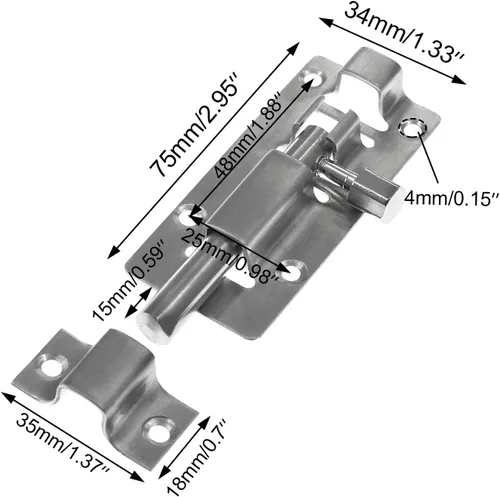 Miniatura 2 de 6 cerraduras de seguridad para puerta, 3 pulgadas/2.953 in, acero grueso sólido resistente, perno de barril de puerta, cerradura de puerta, más