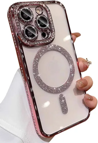 Miniatura 19 de Bonita funda compatible con iPhone 13 Pro de 6.1 pulgadas, diamantes brillantes + fundas de tarjetas con purpurina con soporte de corazón de amor