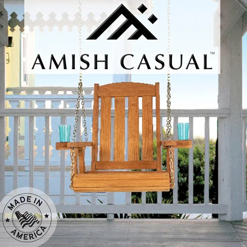 Miniatura 2 de Amish Casual Silla columpio con tratamiento a presión de misión resistente con portavasos (mancha de cedro)