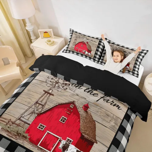 Miniatura 17 de Erosebridal Juego de funda de edredón vintage de molino de viento, tamaño Queen, estilo rústico de granja, estilo vintage, estilo campesino, Multi 13