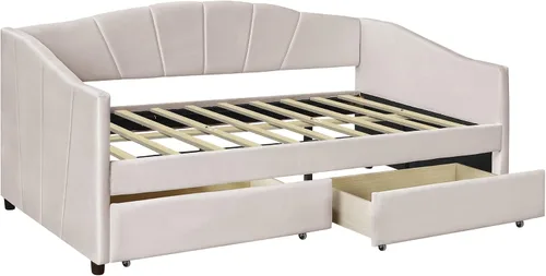 Miniatura 6 de Sofá cama individual con 2 cajones tapizado moderno, plataforma para sofá cama, marco de listones de soporte para dormitorio, sala de estar,