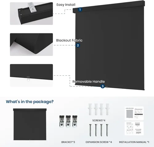 Miniatura 6 de Persianas enrollables 100 % opacas, sin cordón, para ventanas de interiores, parada libre, tela aislante térmica, protección UV, persianas opacas