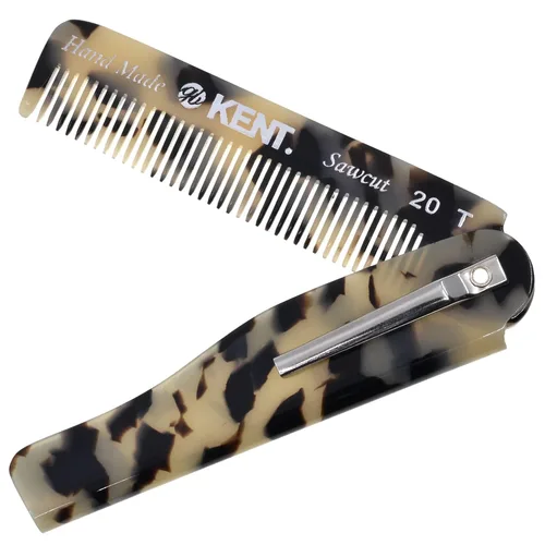 Kent 20T TW - Peine de bolsillo plegable hecho a mano para hombres, peine alisador de pelo de dientes finos para el cuidado diario del cabello,