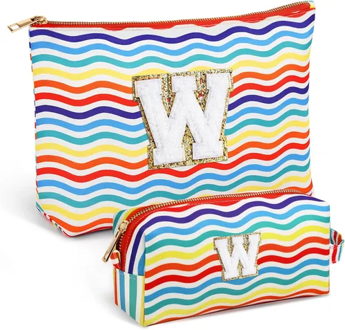 Miniatura 14 de Bolsa de viaje de maquillaje con monograma de 2 piezas para regalos de niñas adolescentes, bolsa de cosméticos para niñas, bolsa de aseo de viaje