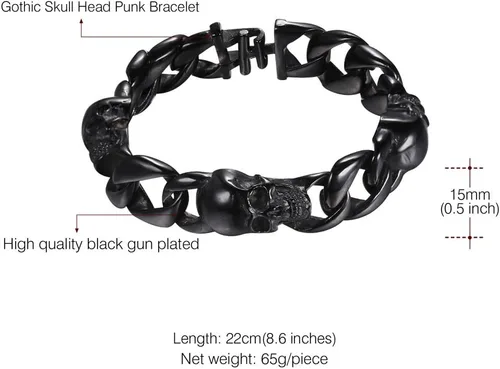 Miniatura 11 de U7 Pulseras góticas de calavera para hombres y mujeres, acero inoxidable, chapado en oro de 18 quilates, plata, negro, punk, esqueleto punk
