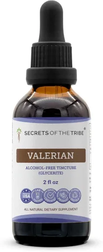 Secrets of the Tribe Tintura sin alcohol de valeriana (glicerita) 675 mg Valeriana (Valeriana Officinalis) Raíz Seca (2 Fl Oz) Suplemento de apoyo