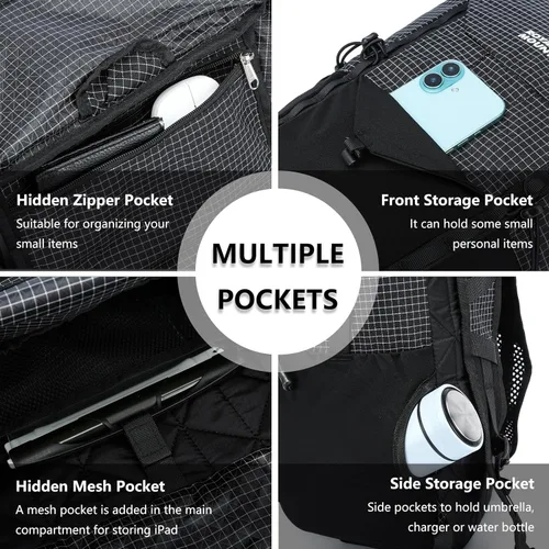 Miniatura 4 de Mochila de senderismo para mujeres y hombres, 20L ligera, plegable, resistente al agua, plegable, pequeña mochila de senderismo, mochilas para Negro