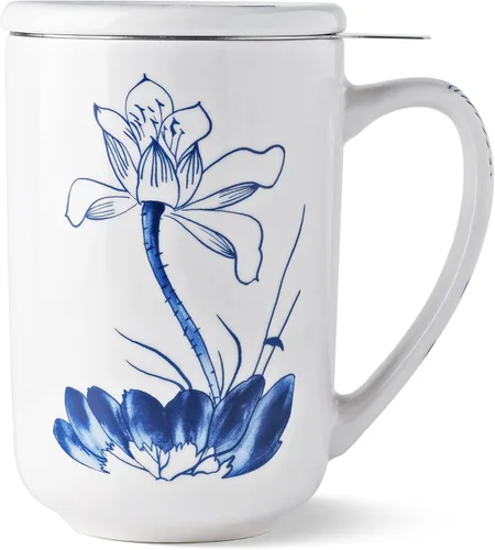 Miniatura 14 de AmorArc Taza de Té de Porcelana con Infusor y Tapas, Taza Grande de 18 Oz con Colador y Soporte para Bolsa para Té de Hojas Sueltas, Taza de Café
