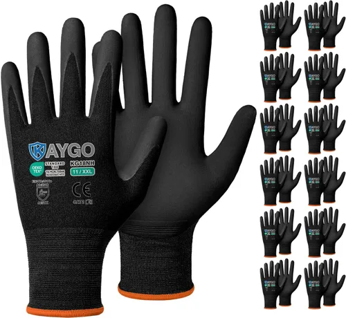 Miniatura 26 de KAYGO Guantes de Trabajo de Seguridad con Revestimiento de Nitrilo MicroFoam, 3 Pares KG18NB, Guante de Punto Sin Costuras de Nylon con Dedos Gris
