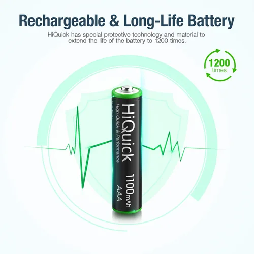 Miniatura 3 de HiQuick 16 baterías recargables AAA 1100mAh alto rendimiento 1.2V, batería AAA Ni-MH cargada