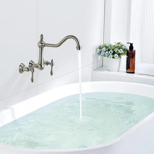 Miniatura 4 de sumerain Grifo de bañera de montaje en pared, relleno de bañera de níquel cepillado, centro de 8 pulgadas