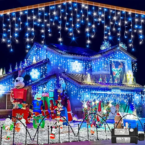 Miniatura 14 de Luces de carámbano, luces de Navidad de 33 pies con 400 LED, 75 caídas, 8 modos, enchufable e impermeable, para festividades, boda, fiesta, hogar