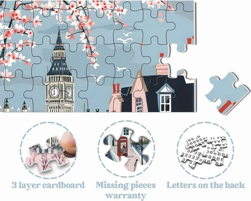 Miniatura 5 de London Spring Puzzles para adultos 1000 piezas, rompecabezas de paisaje urbano europeo, rompecabezas romántico de escena de viaje