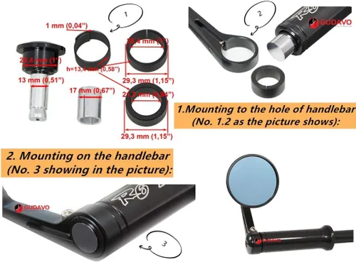 Miniatura 3 de Manillar redondo para motocicleta Retrovisores laterales compatibles con Triumph APRILIA DUCATI HONDA KAWASAKI MOTO GUZZI SUZUKI TRIUMPH YAMAHA Negro