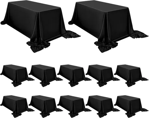 Miniatura 10 de Paquete de 8 manteles redondos de satén sedoso de 90 pulgadas, color negro, de seda brillante, tela lavable, mantel sedoso superpuesto