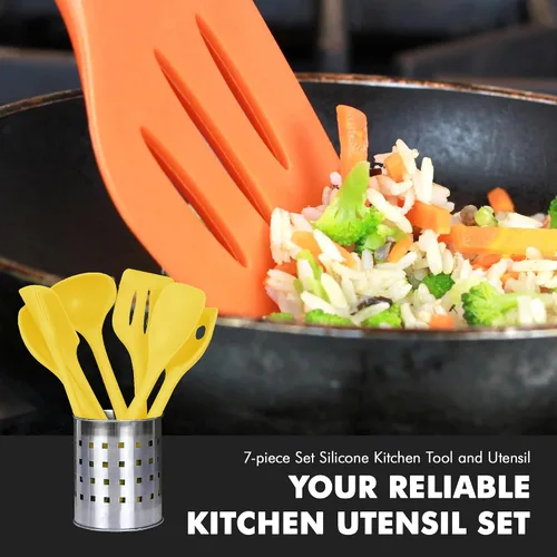 Miniatura 5 de Juego de 5 utensilios de cocina Chef Craft, de silicón, de color azul, Juego de 7 piezas, Amarillo