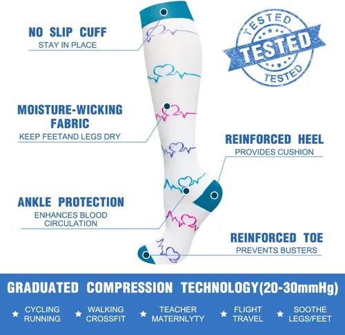 Miniatura 5 de 57 pares de calcetines de compresión de cobre para mujeres y hombres, circulación de 20-30 mmHg, el mejor apoyo para correr, atletismo, enfermería