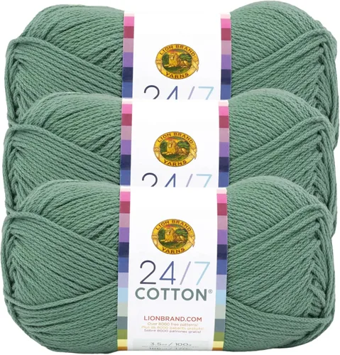 Miniatura 110 de Lion Brand Yarn, Hilo ligero mercerizado de algodón 24/7 para tejer, ganchillo y manualidades, Almirante, 1 paquete, 185 yardas de fibra natural